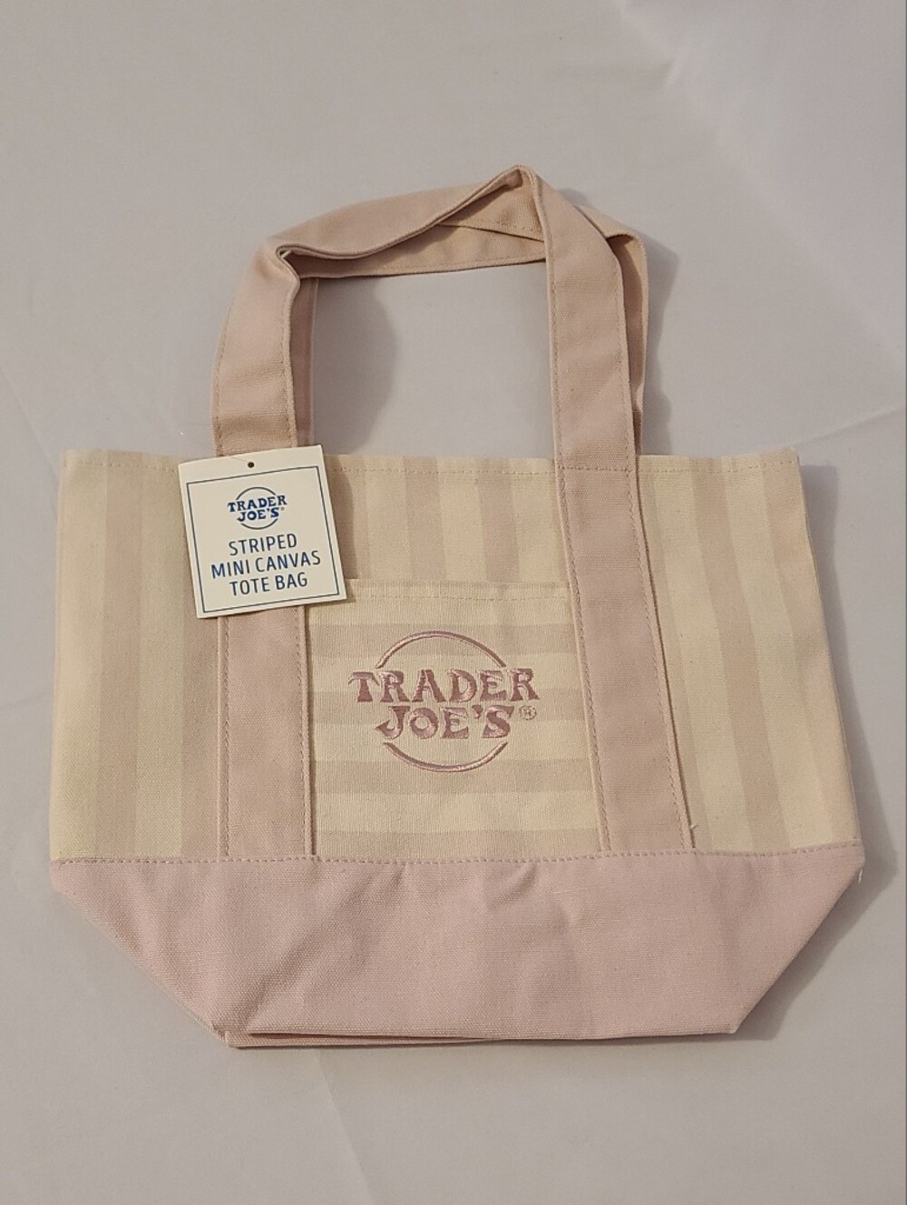 Trader Joe's Pink Striped Mini Canvas Tote Bag